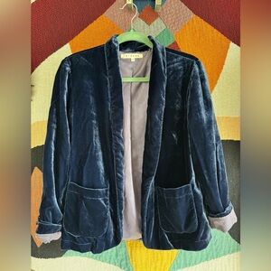 Anthropologie Xirena Navy Blue Velvet Blazer XS